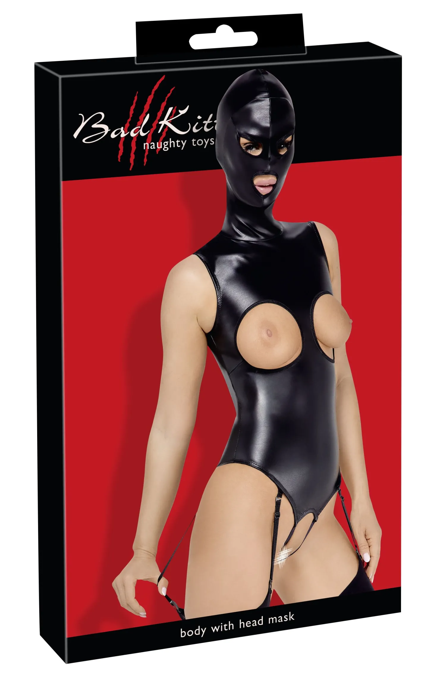 Bad Kitty – Open Cup Body met Hoofdkap – Zwart