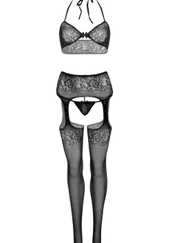 BH-top, string en kousen - Zwart