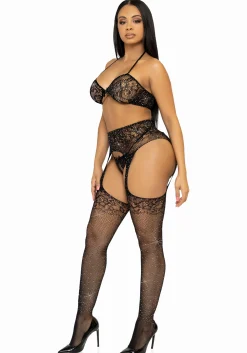 BH-top, string en kousen - Zwart