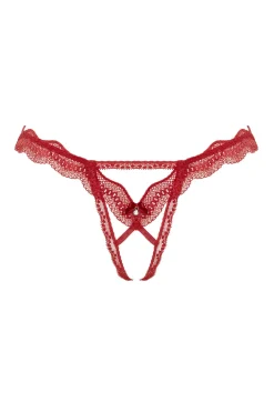Christine - Kanten String Met Open Kruis Lila - Rood