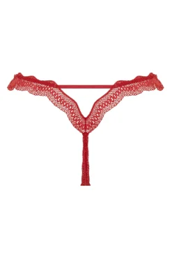 Christine - Kanten String Met Open Kruis Lila - Rood