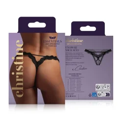 Christine - Kanten String Met Open Kruis Lila - Zwart