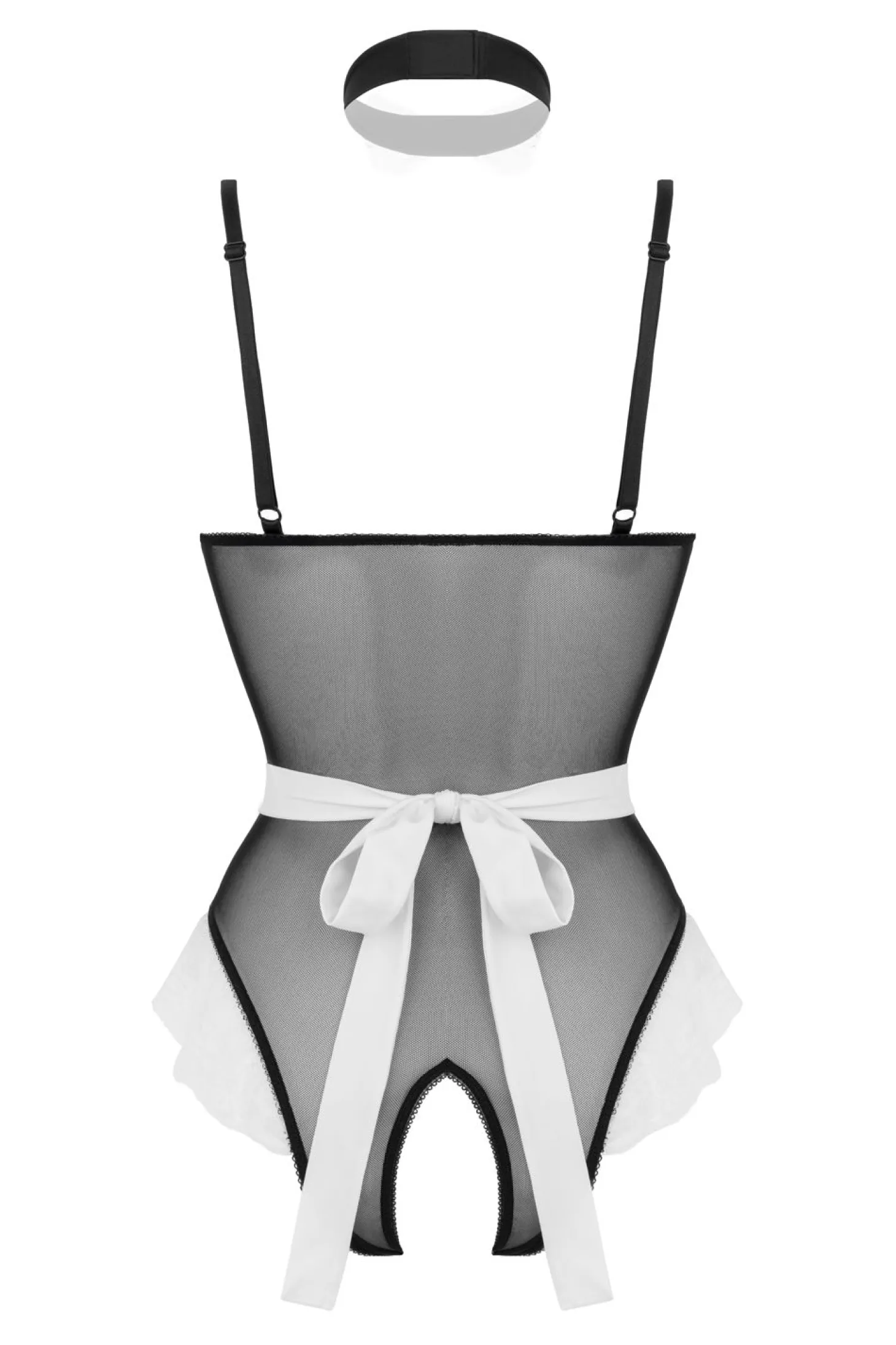 Christine - Maid Open Kruis Kostuum - Zwart/Wit