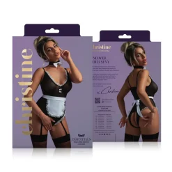 Christine - Maid Open Kruis Kostuum - Zwart/Wit