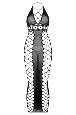 Christine - Midnight Fishnet Cut-Out Dress