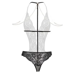 Christine - Openkruis Body met Parels Mea - Zwart