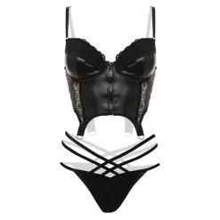 Christine Wetlook Bustierset Monroe - Zwart