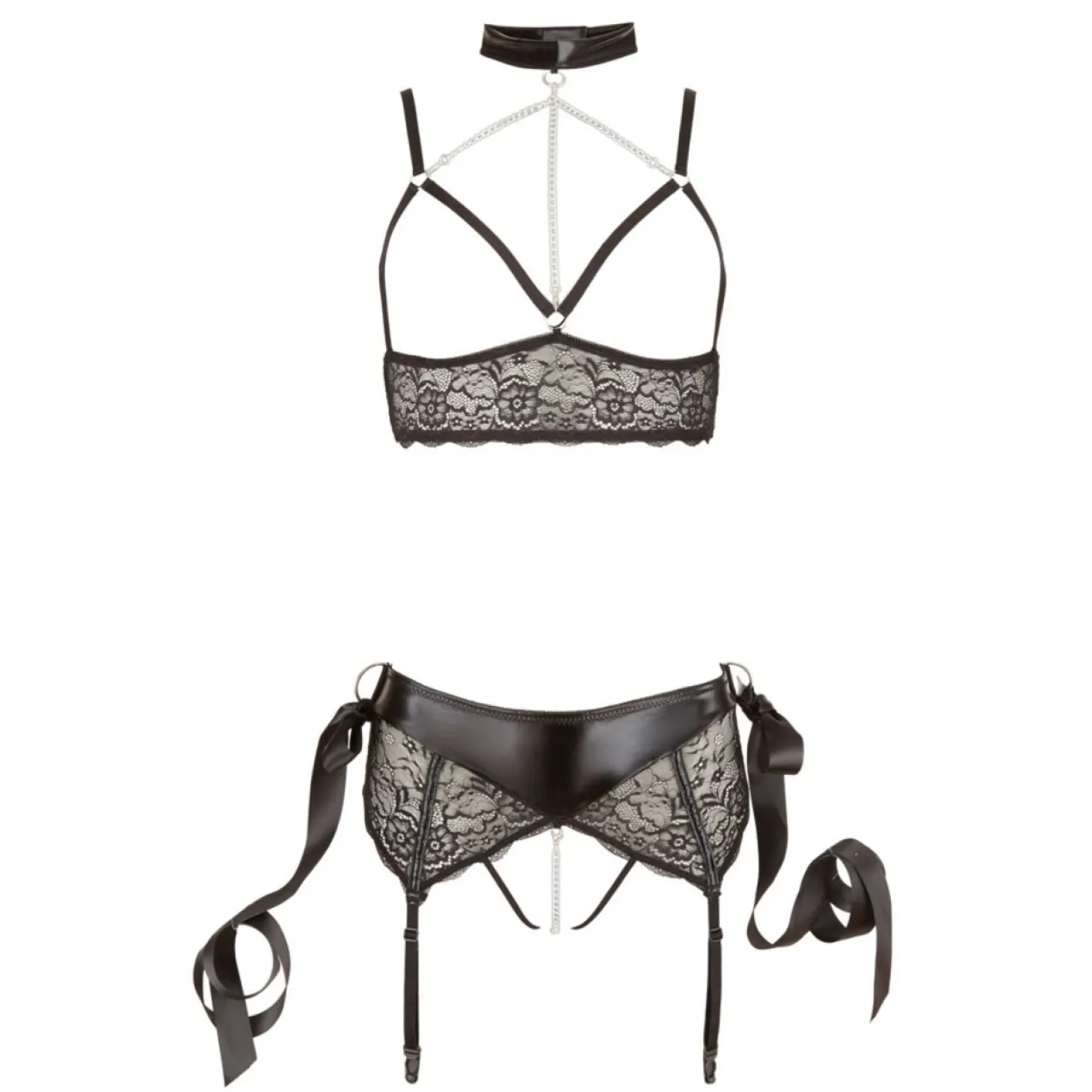 Cottelli Collection - Bondage Lingerieset Met Jarretels