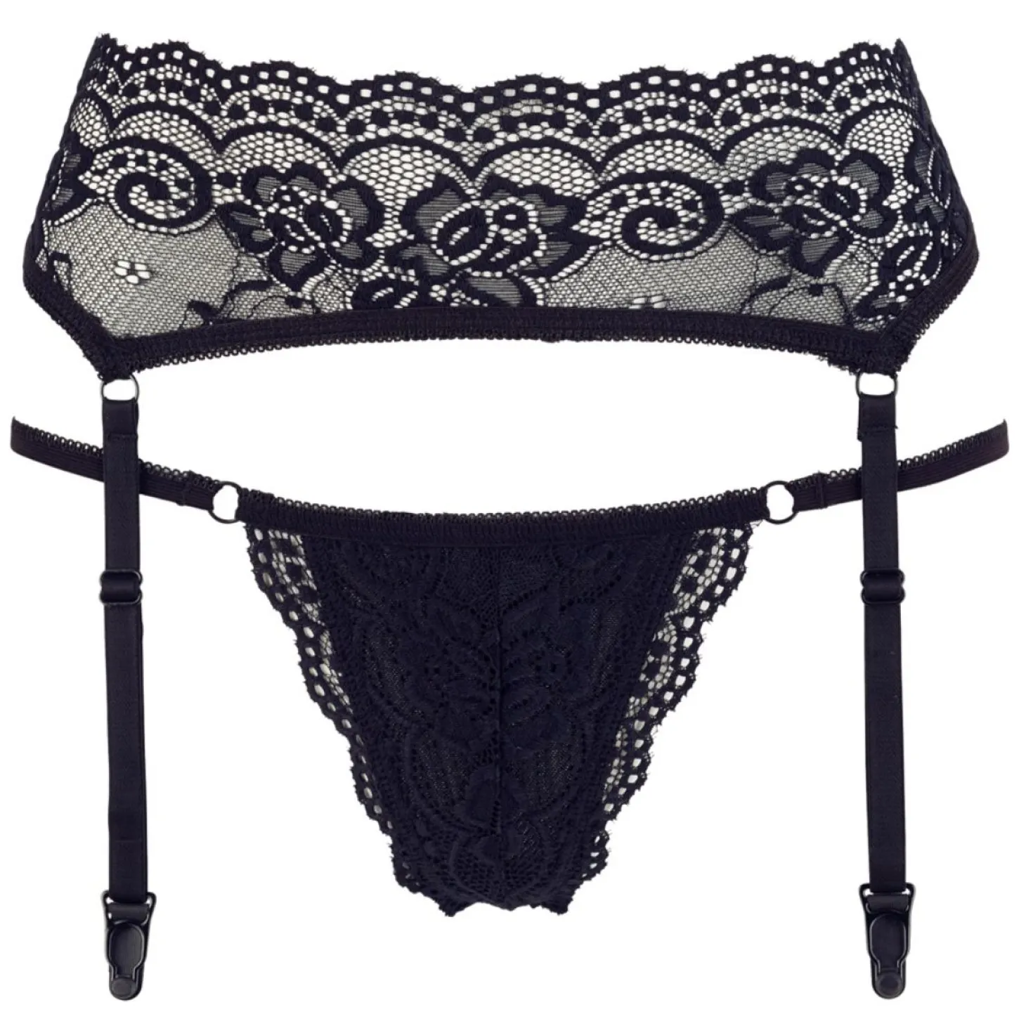 Cottelli Collection - Jarretelgordel en String Set - Zwart