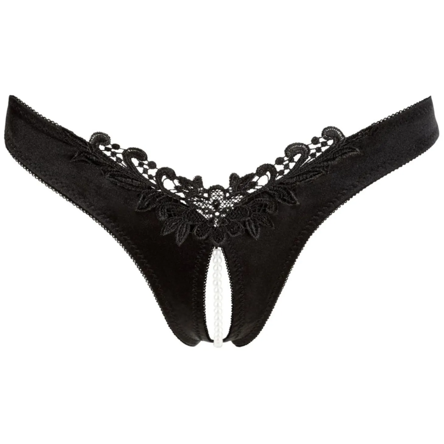 Cottelli Collection - Open Kruis String Met Parels - Zwart