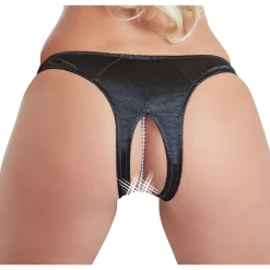 Cottelli Collection - Open Kruis String Met Parels - Zwart