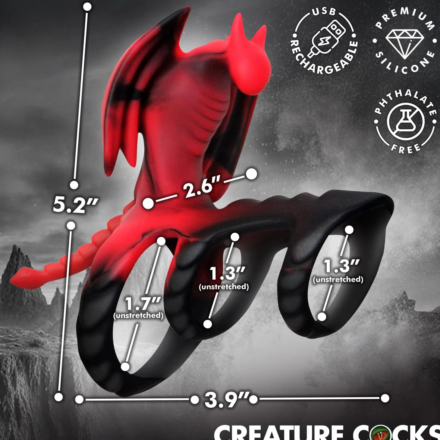 Creature Cocks - Dragon Flight Vibrerende Penisring - 9,9 cm