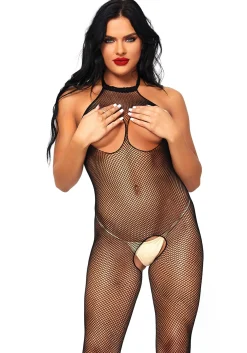 Feel Me Catsuit met Open Cups en Kruis - Black