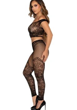 Leg Avenue – Off-Shoulder Crop Top & Legging Set – Zwart