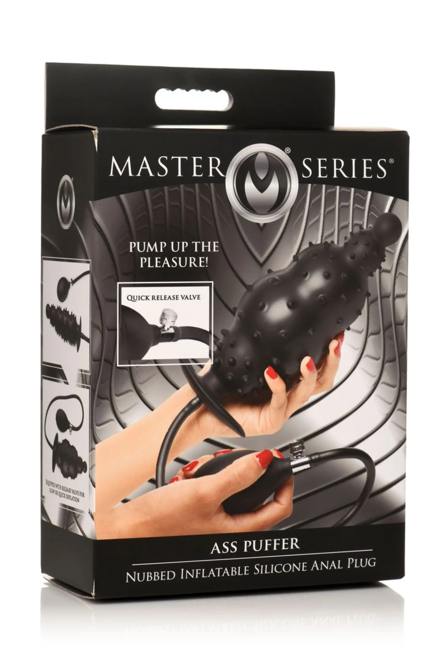 Master Series - Geribbelde Opblaasbare Anaalplug - Zwart
