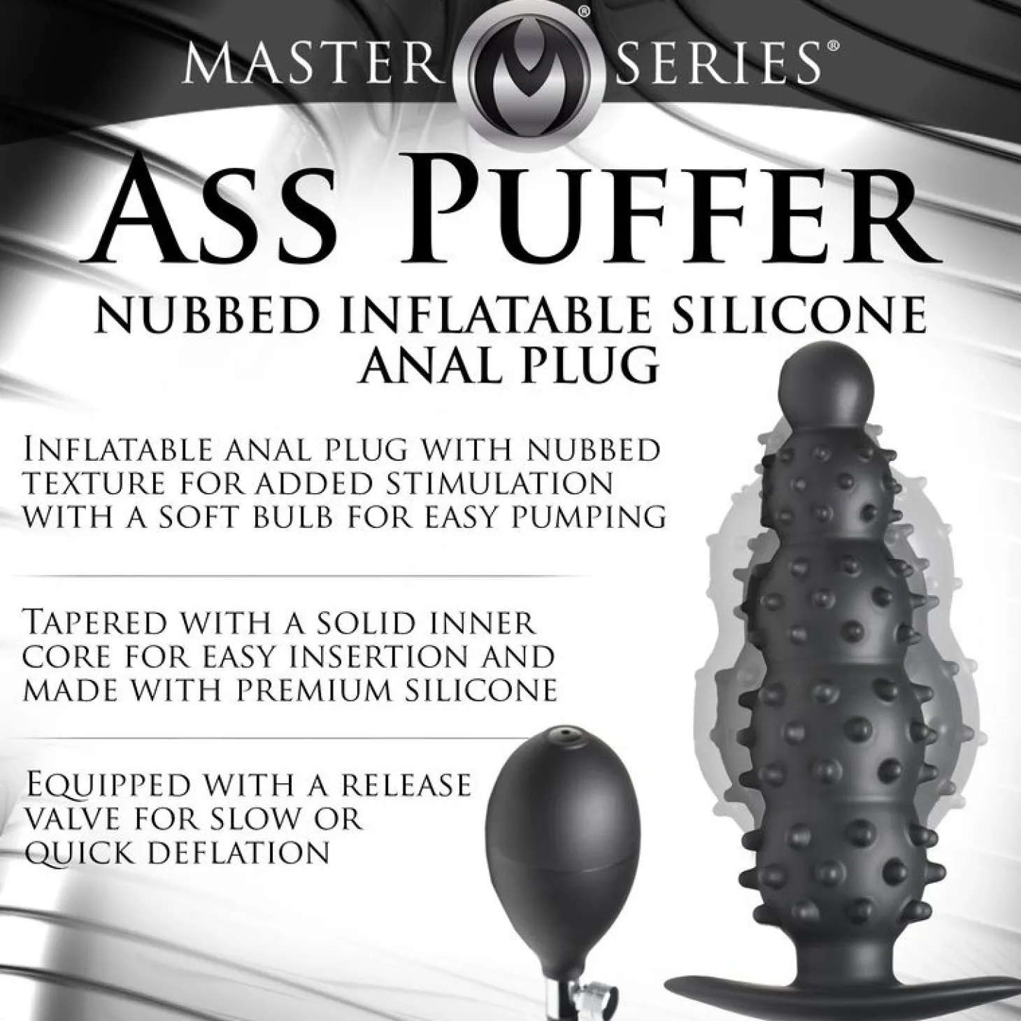 Master Series - Geribbelde Opblaasbare Anaalplug - Zwart