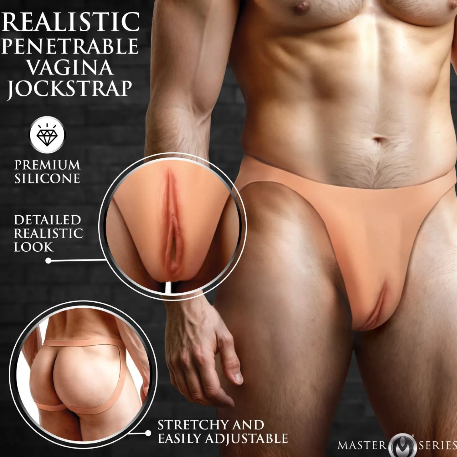 Master Series - Pussy Strap Vagina Jockstrap - Beige