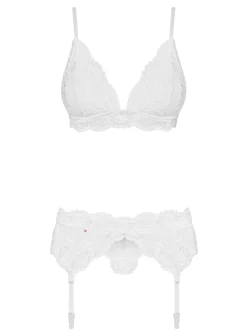 Obsessive - 3-Delige Kanten Jarretel Set - Wit