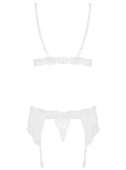 Obsessive - 3-Delige Kanten Jarretel Set - Wit
