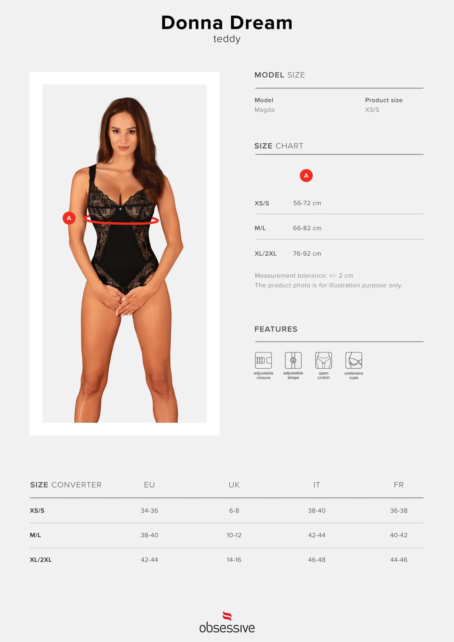 Obsessive - Donna Dream Body Met Open Kruisje - Zwart