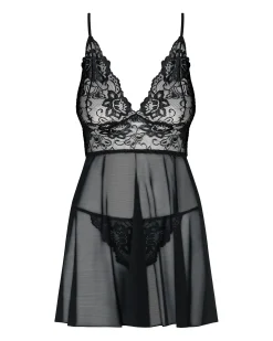 Obsessive - Idillia Babydoll en String - Zwart