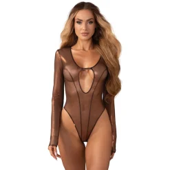 Obsessive – Soranna Long-Sleeved Crotchless Teddy – Brown