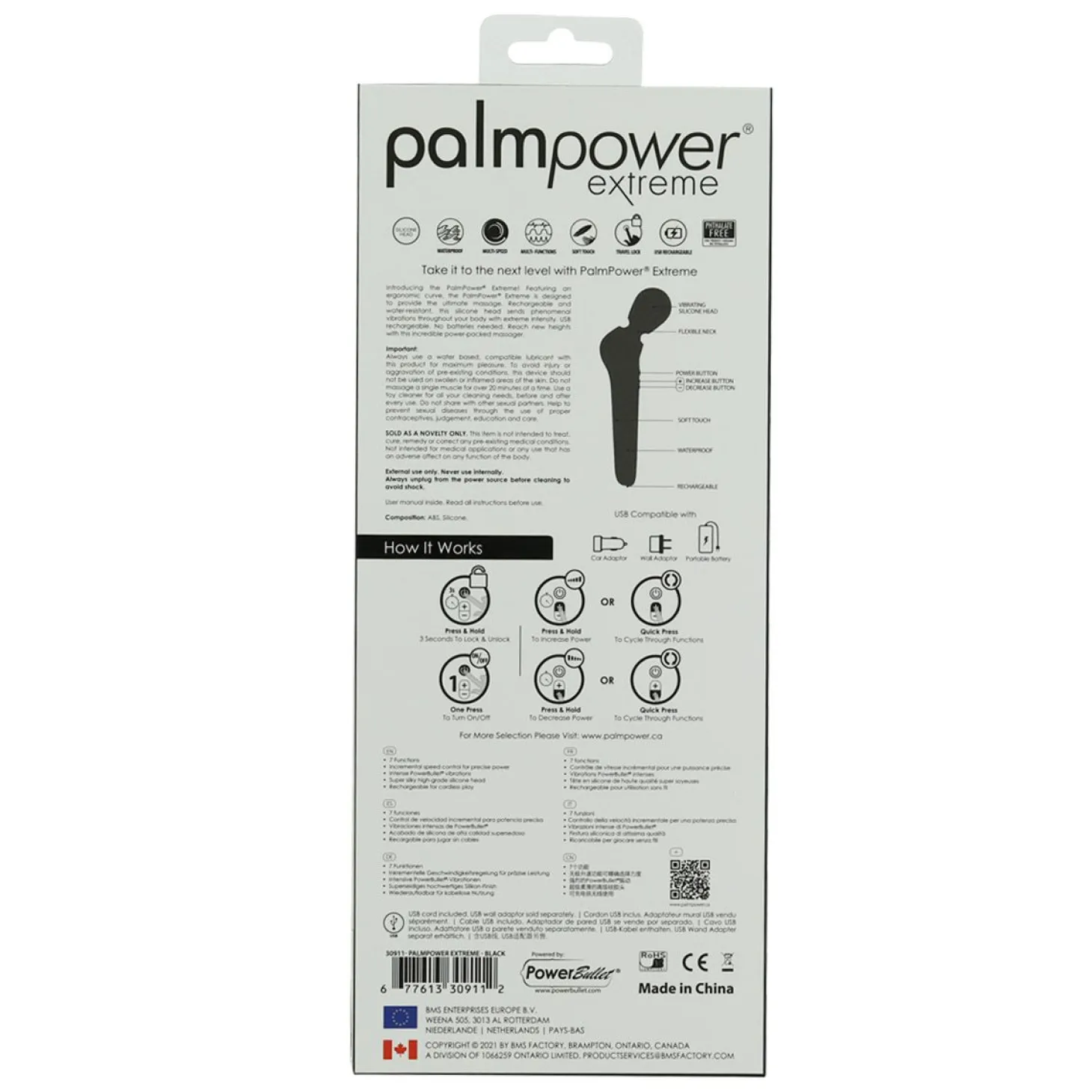 Palm Power - Extreme Wand Vibrator - Zwart