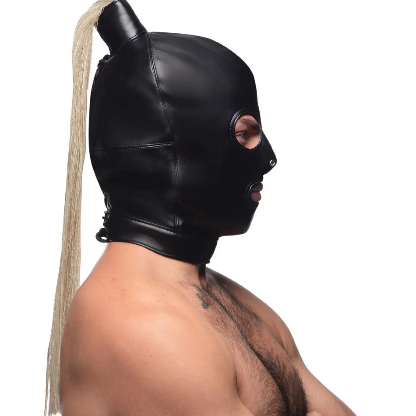 Ponytail Bondage Hood - Zwart