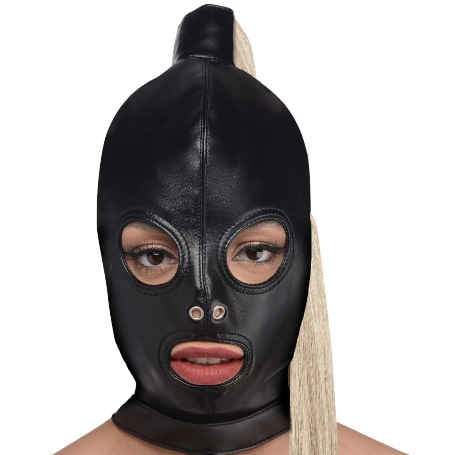 Ponytail Bondage Hood - Zwart