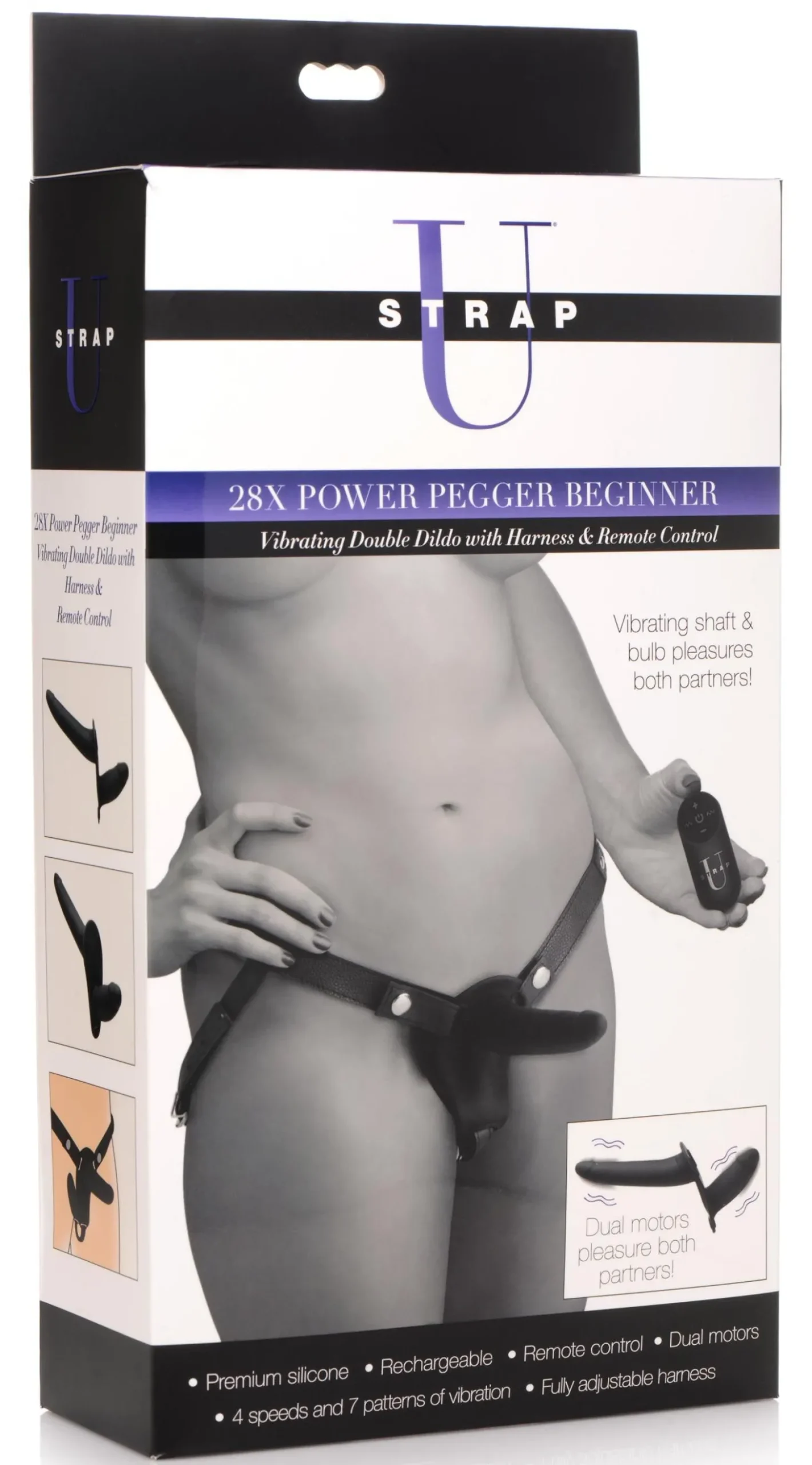 Power Pegger Dubbele Strap-On Vibrator - Zwart