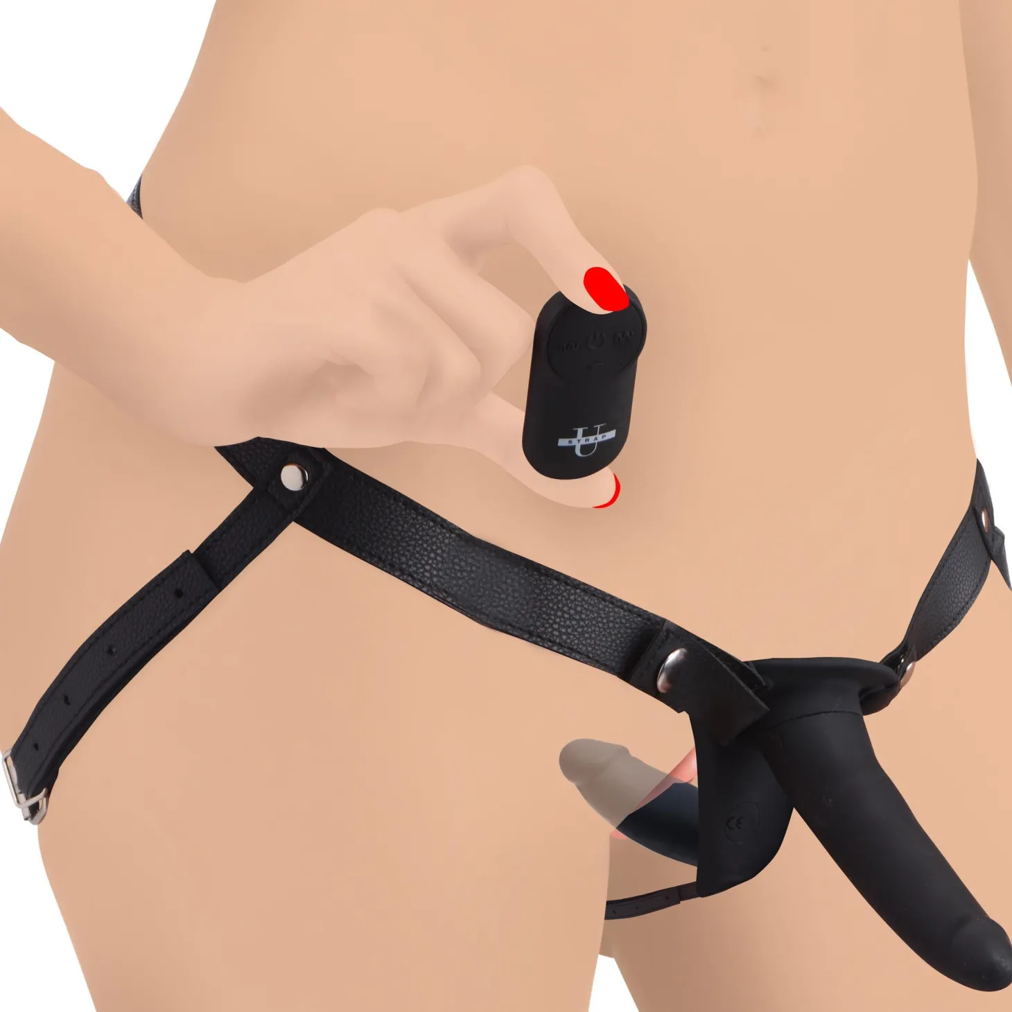 Power Pegger Dubbele Strap-On Vibrator - Zwart