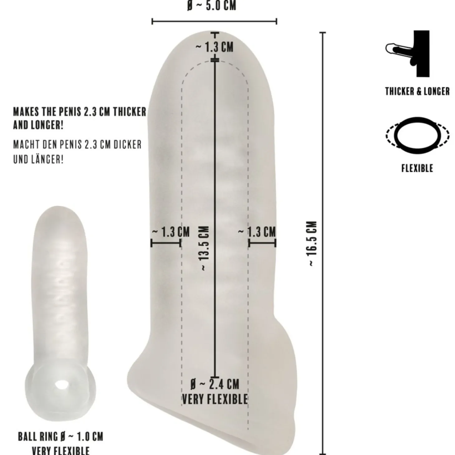Rebel - Thickening Sleeve with Ball Ring - 16,5 cm