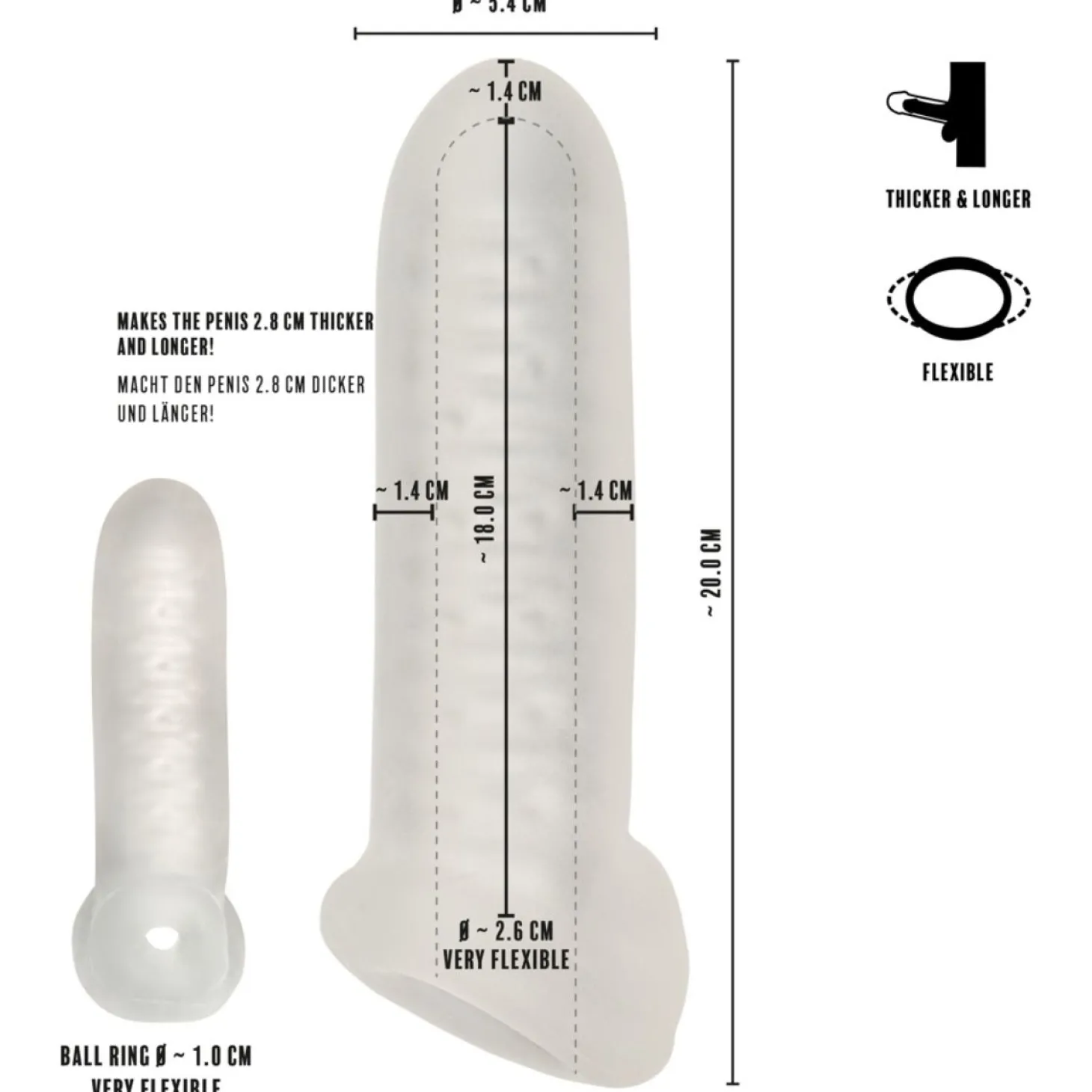 Rebel - Thickening Sleeve with Ball Ring - 18 cm