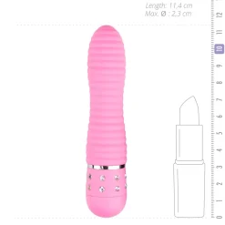 Roze geribbelde mini vibrator met diamantjes