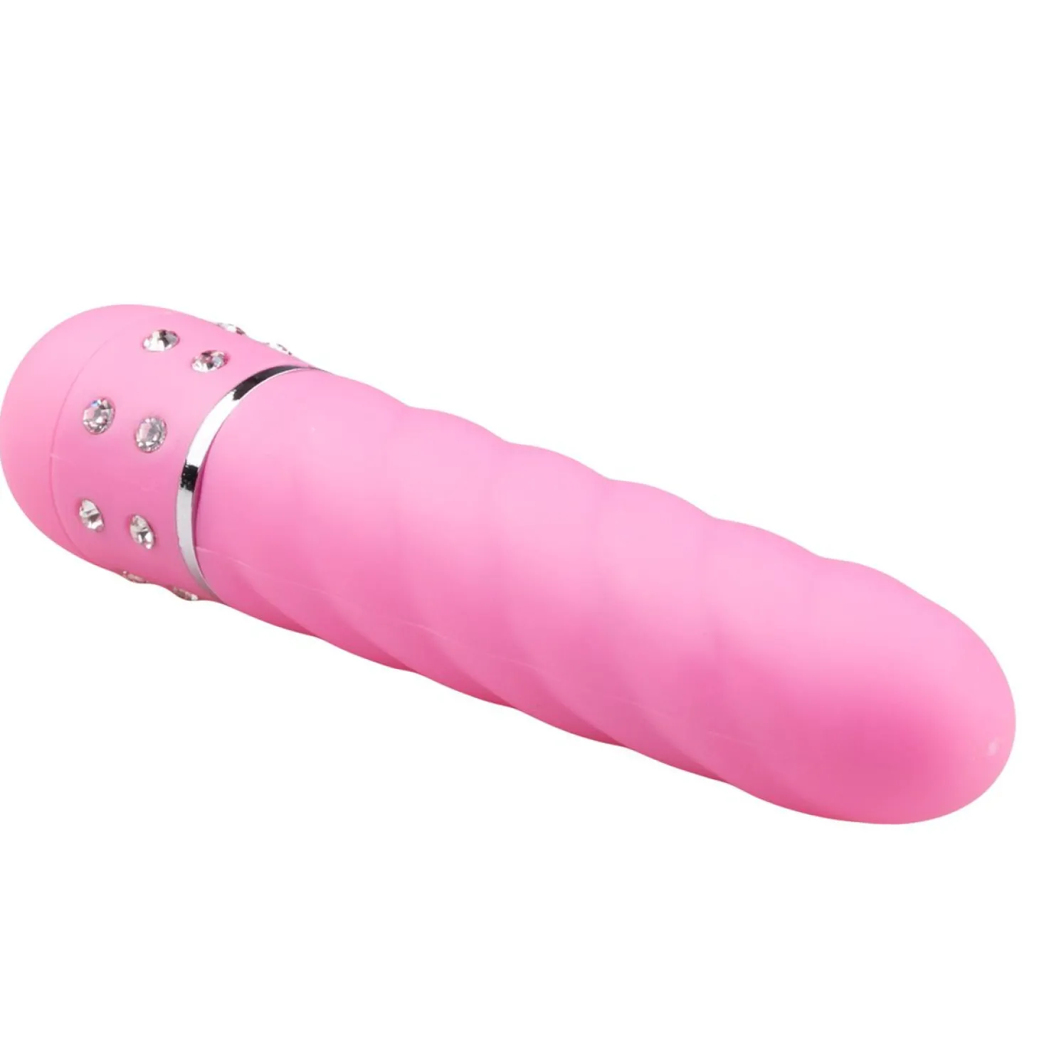 Roze mini vibrator met diamantjes en groeven
