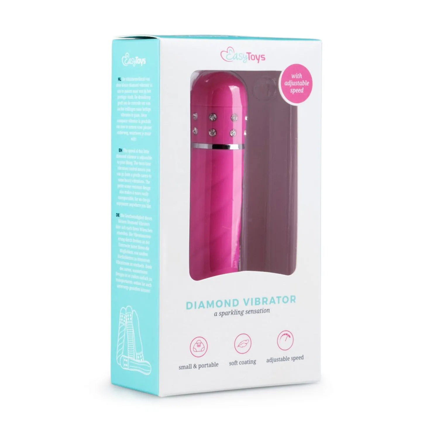 Roze mini vibrator met diamantjes en groeven