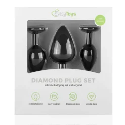 Siliconen Buttplug Set Met Diamantjes - Zwart
