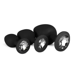 Siliconen Buttplug Set Met Diamantjes - Zwart
