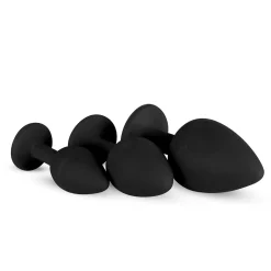 Siliconen Buttplug Set Met Diamantjes - Zwart