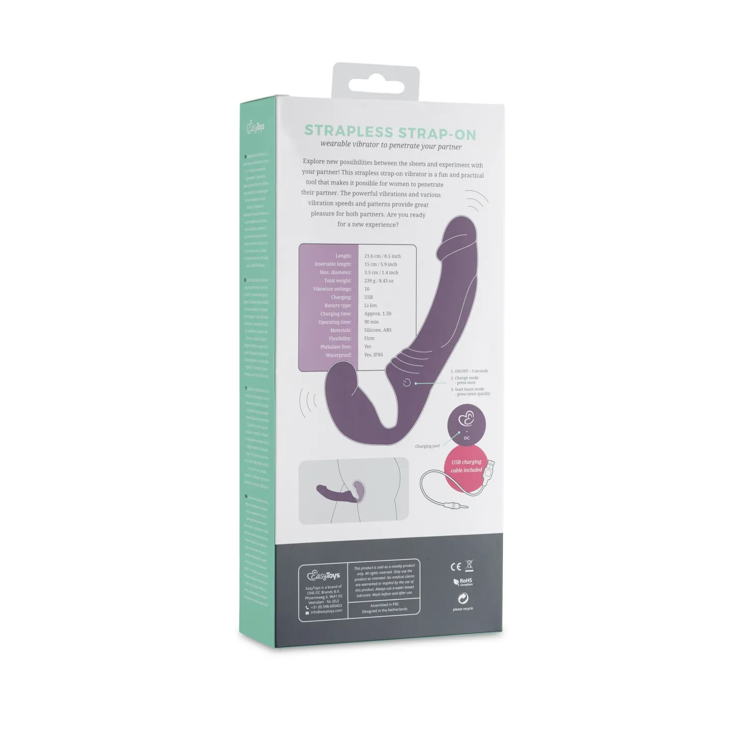 Strapless Strap-On Vibrator - Paars