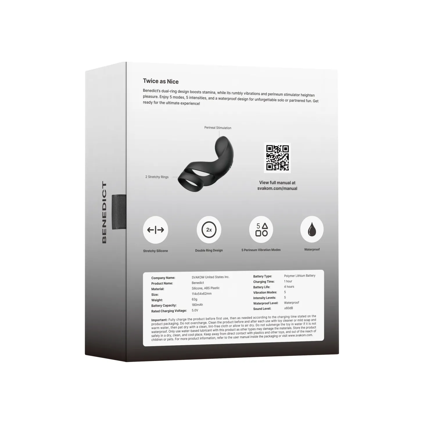 SVAKOM - Benedict Dubbele Ring Perineum Stimulator - Zwart
