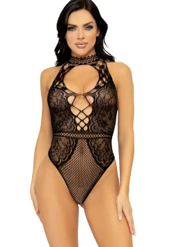 Visnet Kanten Bodysuit - Zwart