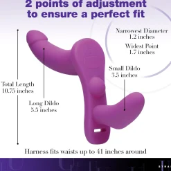 XR Brands - Dubbele Vibrerende Dildo Met Harnas - Paars