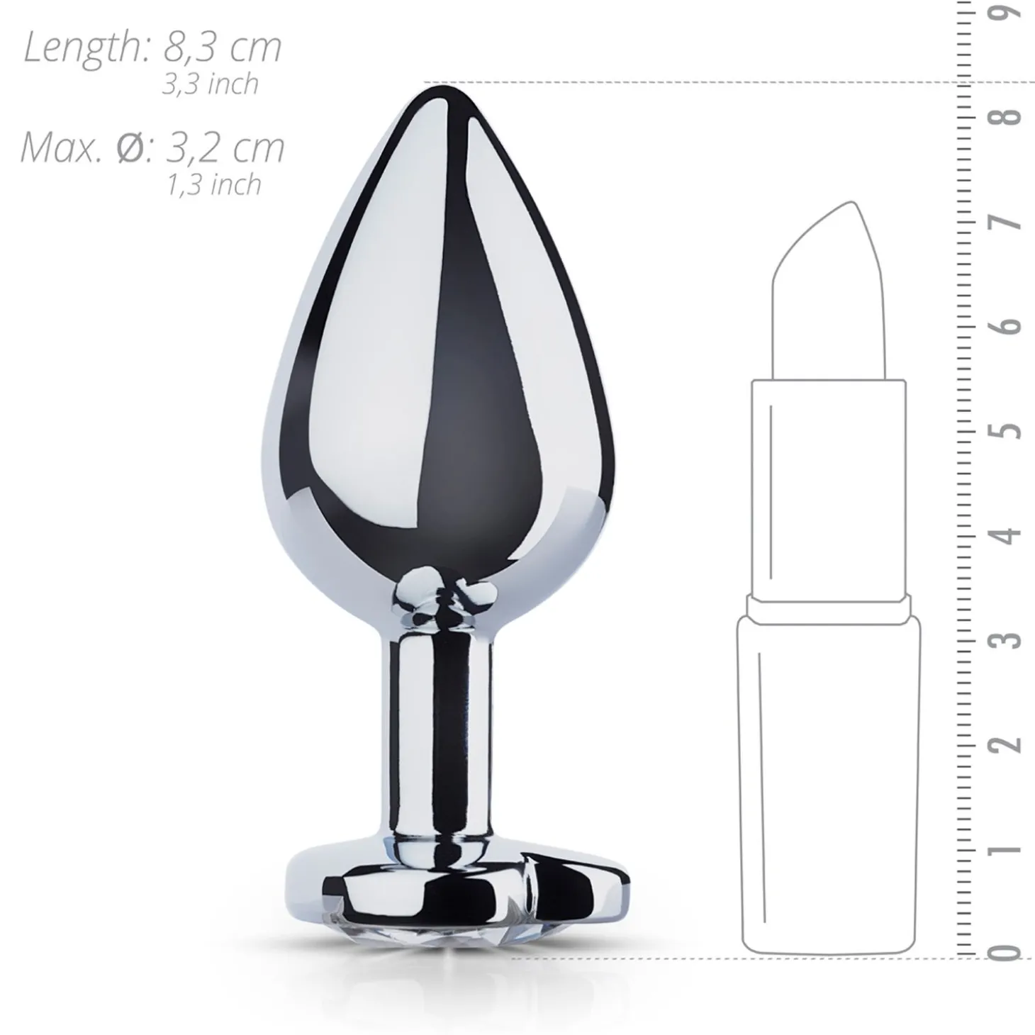 Zilveren buttplug met helder hartje