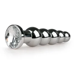 Zilveren dunne buttplug met kristal
