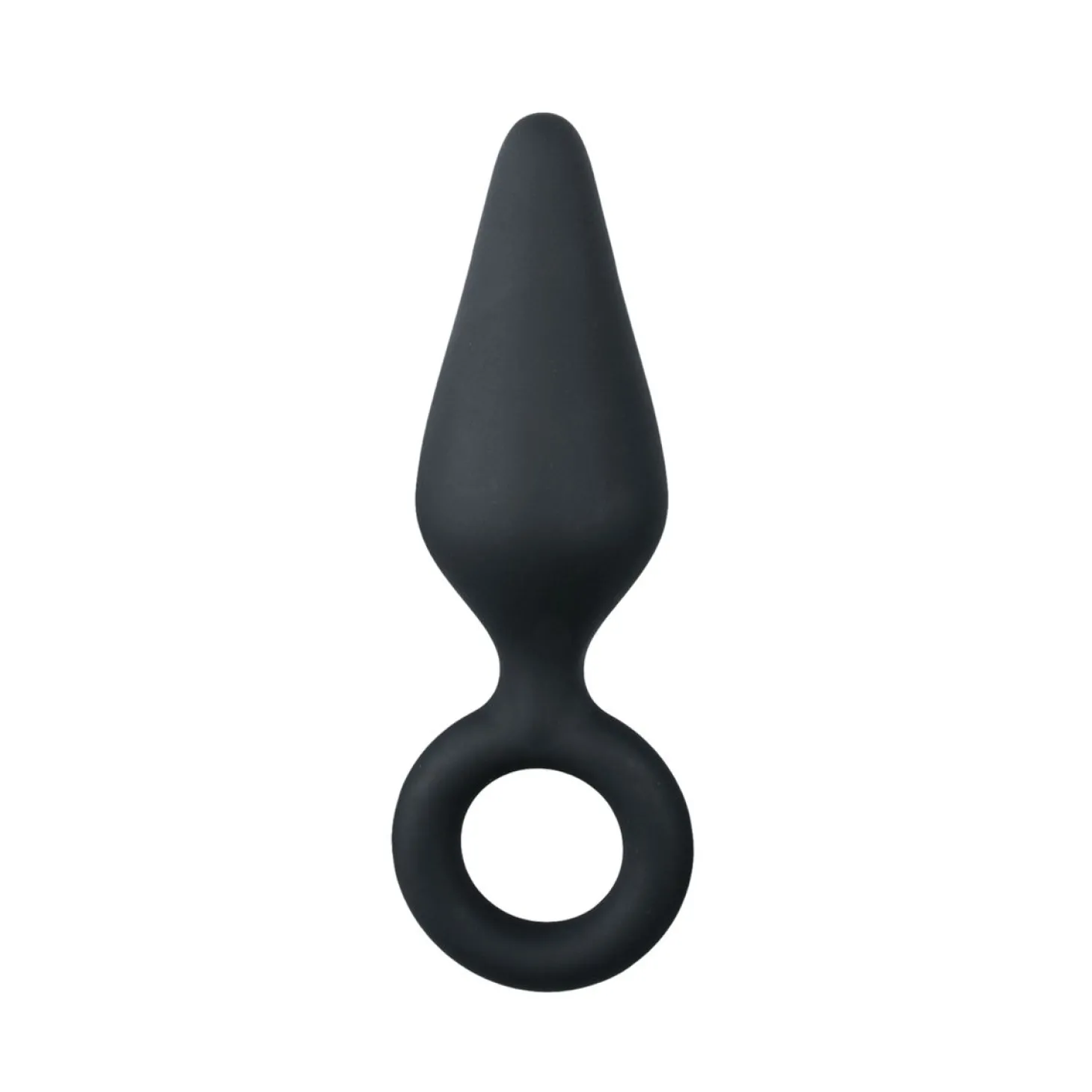 Zwarte buttplug met trekring - small 8,5 cm