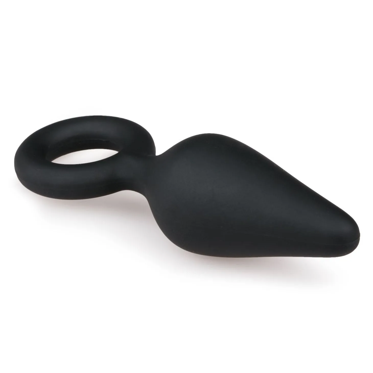 Zwarte buttplug met trekring - small 8,5 cm