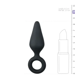 Zwarte buttplug met trekring - small 8,5 cm