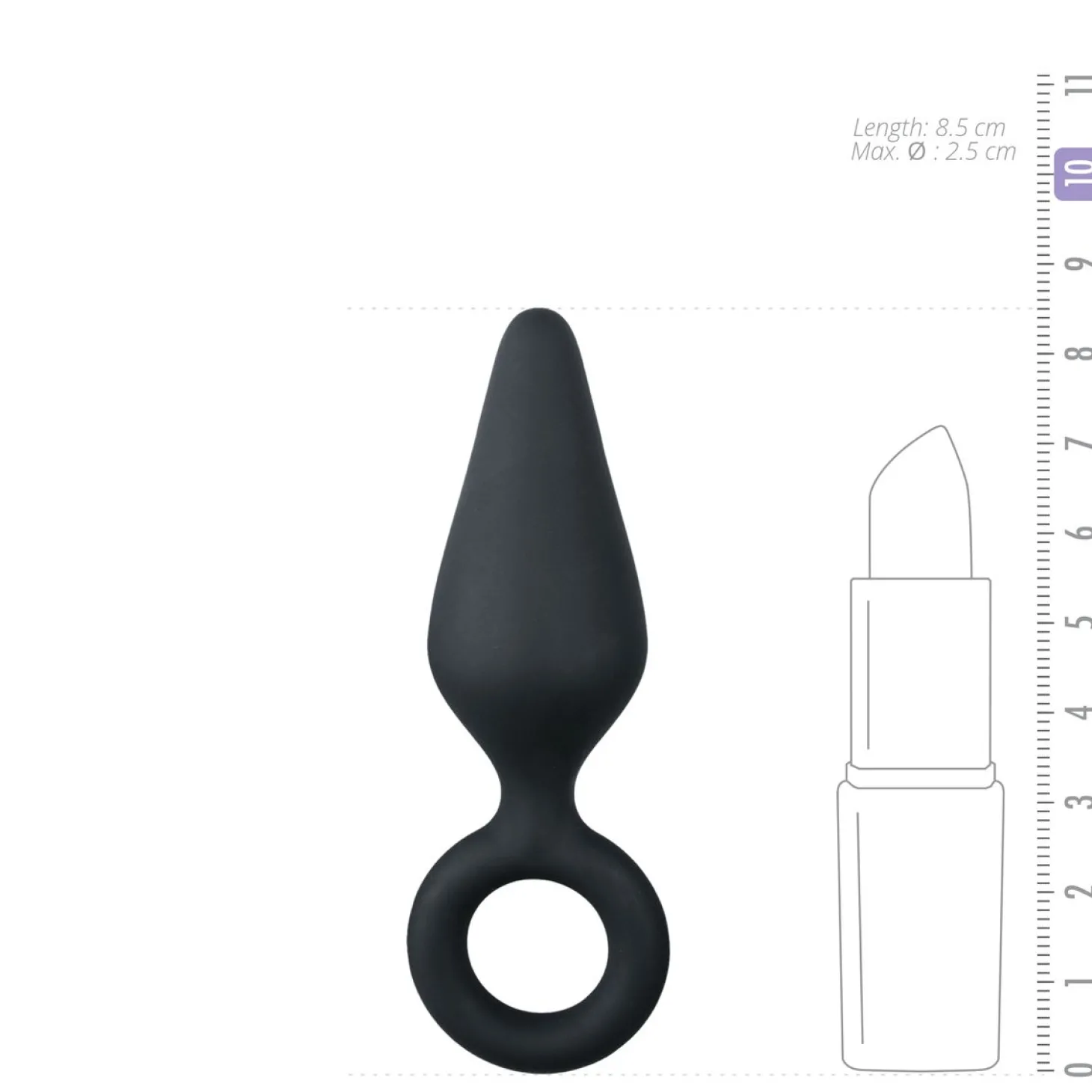 Zwarte buttplug met trekring - small 8,5 cm